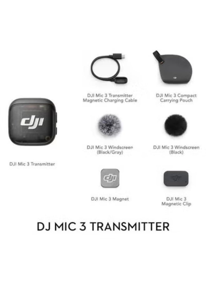 DJI Mic 3 Transmitter, Wireless Mini Microphone for iPhone/Camera/Android, Lightweight & Intuitive, Lavalier Microphone, 32-bit Float, Integrated Timecode, Vlog, Interview, Streaming DJI Mic 3 Transmitter grey - Image 2