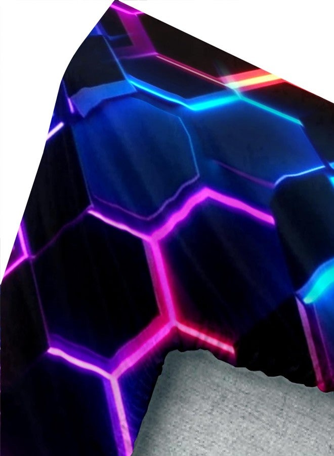 UEVBF Hexagon Geometric Honeycomb Bedding Fitted Sheet Sets,Blue Neon Gamer Fitted Sheet Sets for Kids Room Decor,Twin Size Bedding Sets for Boys,1 Fitted Sheet+2 Pillowcases. - Image 4