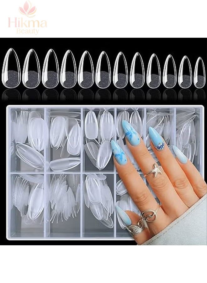 حكمة بيوتي أظافر صناعية طويلة على شكل لوز - 120 قطعة | تصميم فرنسي شفاف نصف معصي | لتطويل الأظافر في المنزل - Image 1