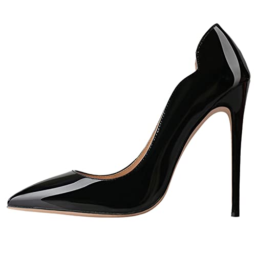COLETER High Heels for Women, 4.72 inch/12cm Pointed Toe Dress Shoes Stiletto Heels Evening Party Pumps Black 6 US - Image 2