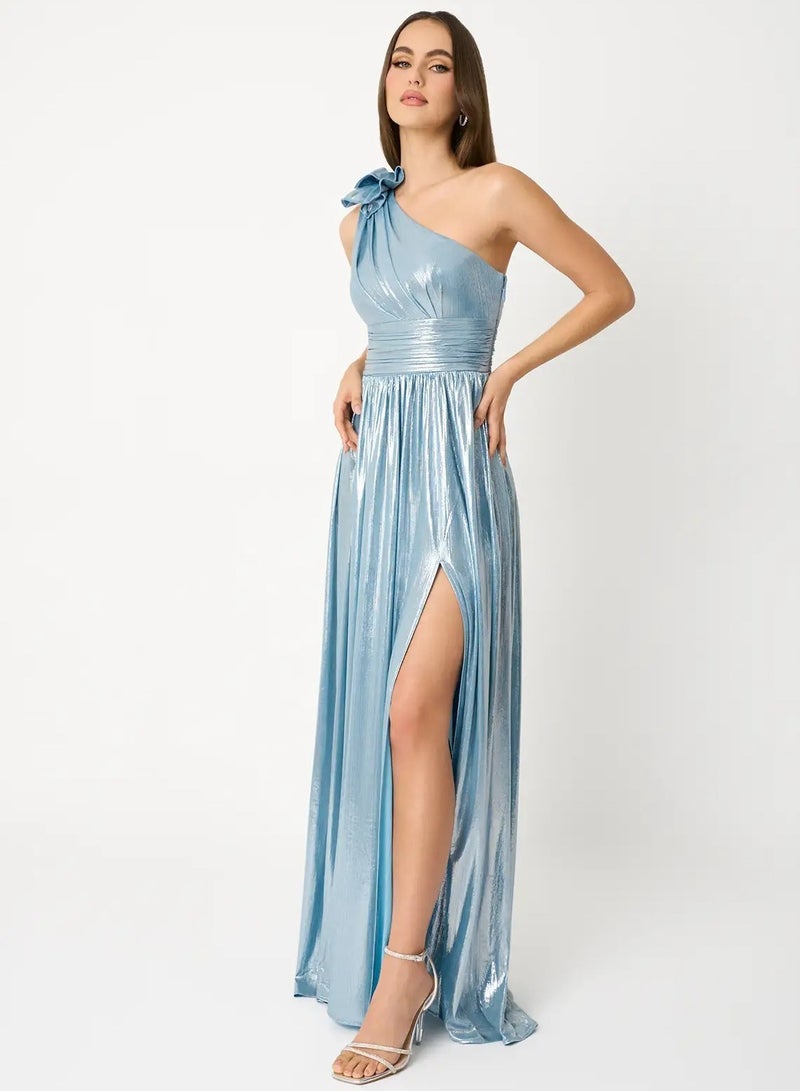 GEXUAN Single - shoulder Sky Blue Maxi Dress - Image 1