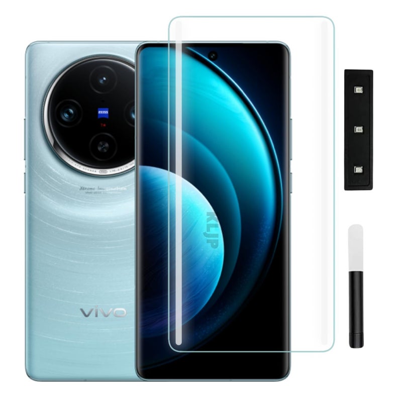 KLJP Advanced HD+ UV Tempered Glass Screen Protector Guard Compatible For Vivo X100/Vivo X100 Pro (Pack of 1) Full Adhesive UV Curved Case Friendly HD+ Clarity - Image 1