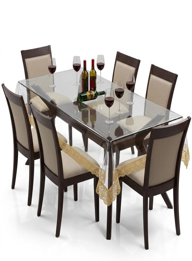 VSTUCART 0.15 mm Thick Transparent PVC Table Cover with Golden Lace Border | Table Protector Sheet | Waterproof and Dustproof Tablecloth | Crystal clear Dining Table Protector | 60x90 Inch (6–8 Seater) - Image 2