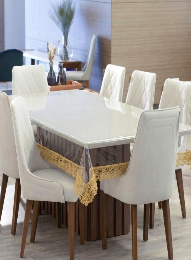VSTUCART 0.15 mm Thick Transparent PVC Table Cover with Golden Lace Border | Table Protector Sheet | Waterproof and Dustproof Tablecloth | Crystal clear Dining Table Protector | 60x90 Inch (6–8 Seater) - Image 1