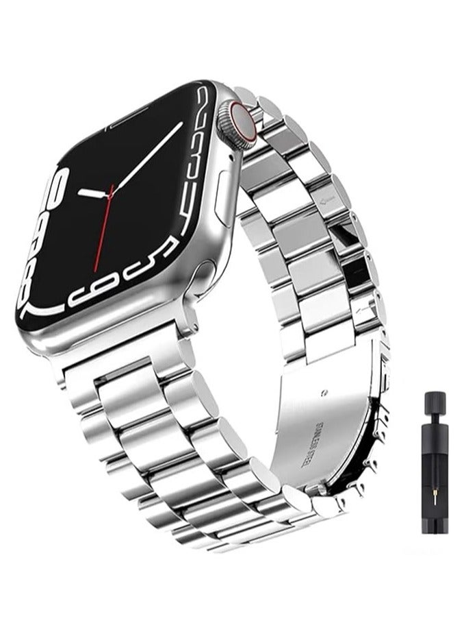 Metal Band Compatible with Apple Watch Band 49mm 46mm 45mm 44mm 42mm Men  Women, Business Stainless Steel Strap for iWatch Bands Ultra 2, SE, Ultra Series 9 8 7 6 5 4 3 2 1 - Image 1