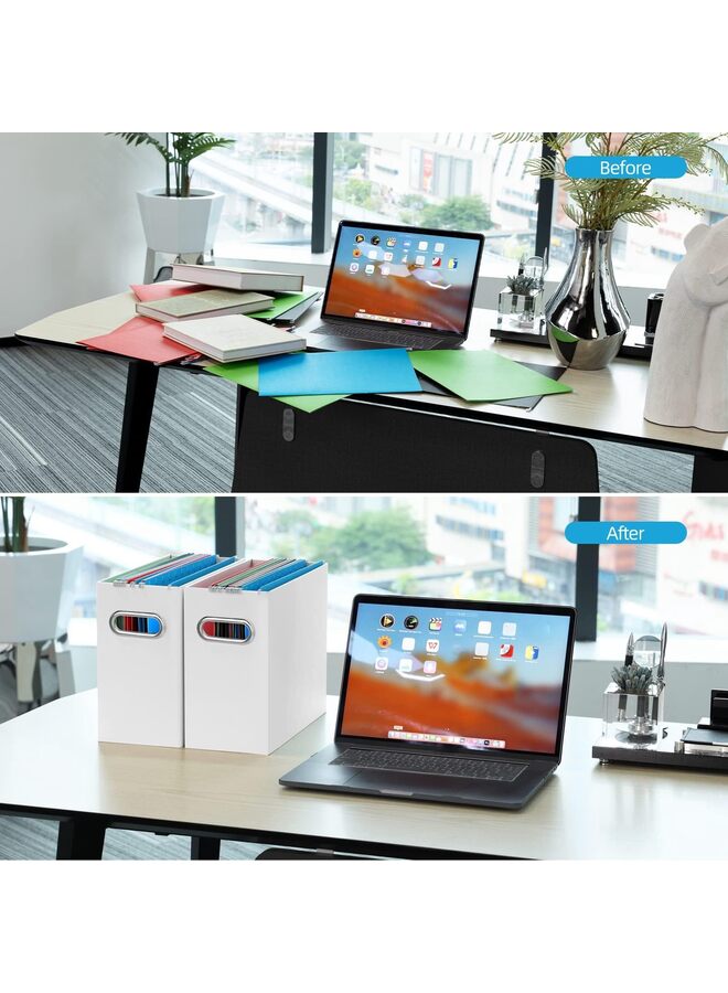2 PCS File Organizer, Small Storage Box, Cardboard File Folder Organizer, Collapsible File Box, Hanging File Organizer for Letter Size, Portable File Box with Handle(Color:WHITE) - Image 2
