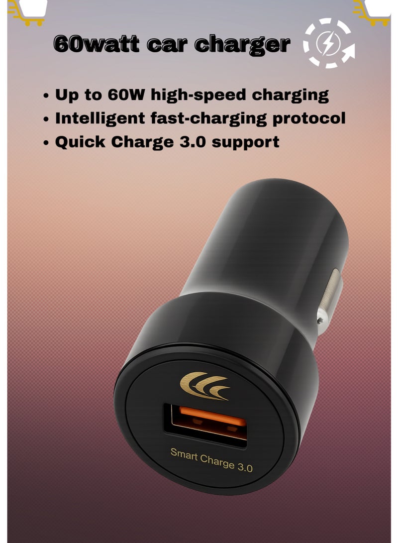 Car charger heavy duty original 60 watt ,Super Fast Charging with 3 foot Long 3-in-1 Cable for Type C Micro-USB and iPhone iPad Android and Apple support - Image 4
