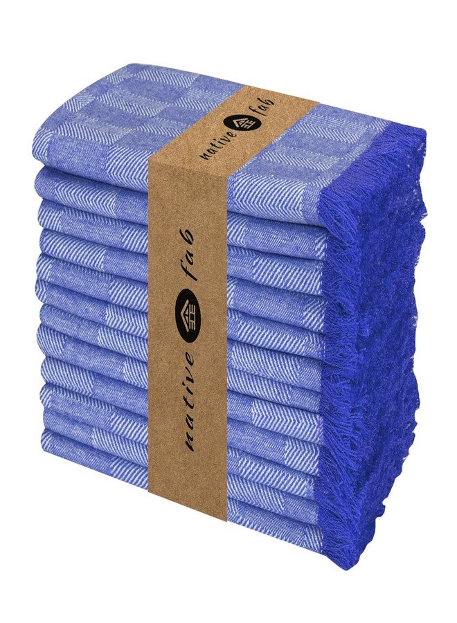 Native Fab Herringbone Cloth Napkins 16x16 inches, 100% Cotton Dinner Napkins with Fringes, Set of 12, Decorative Frayed Edges, Washable Table Linen Napkins, Soft Breathable Absorbent, Ink Blue - Image 3