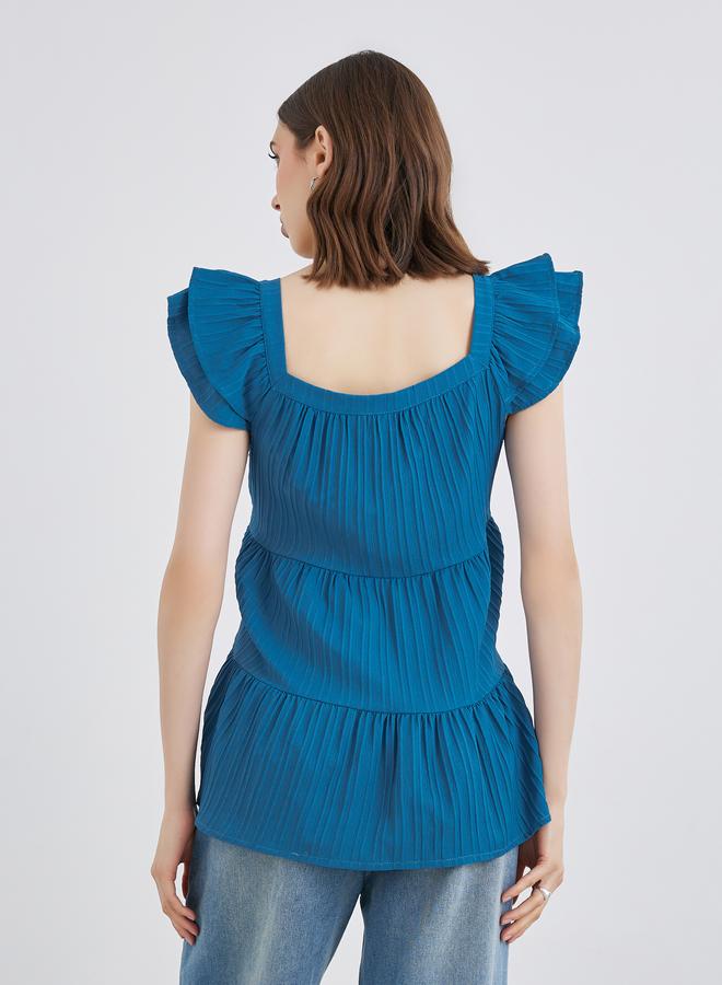 Take Two Texture Ruffled Sleeve Square Neck Top - Image 4
