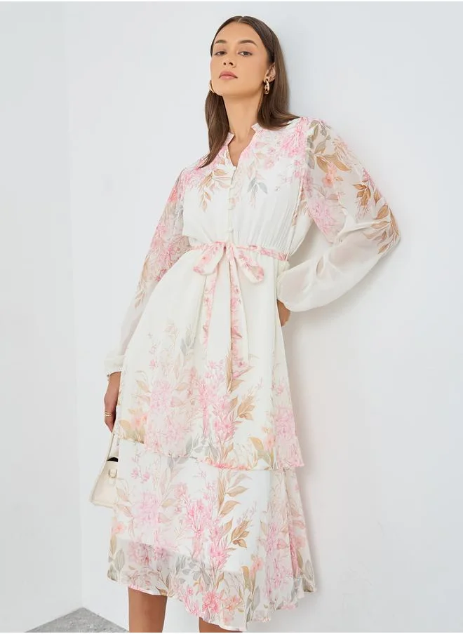 Styli Styli Floral Print Layered Midi Dress