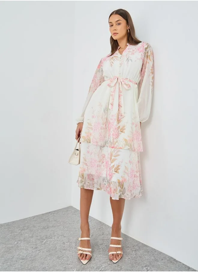 Styli Styli Floral Print Layered Midi Dress
