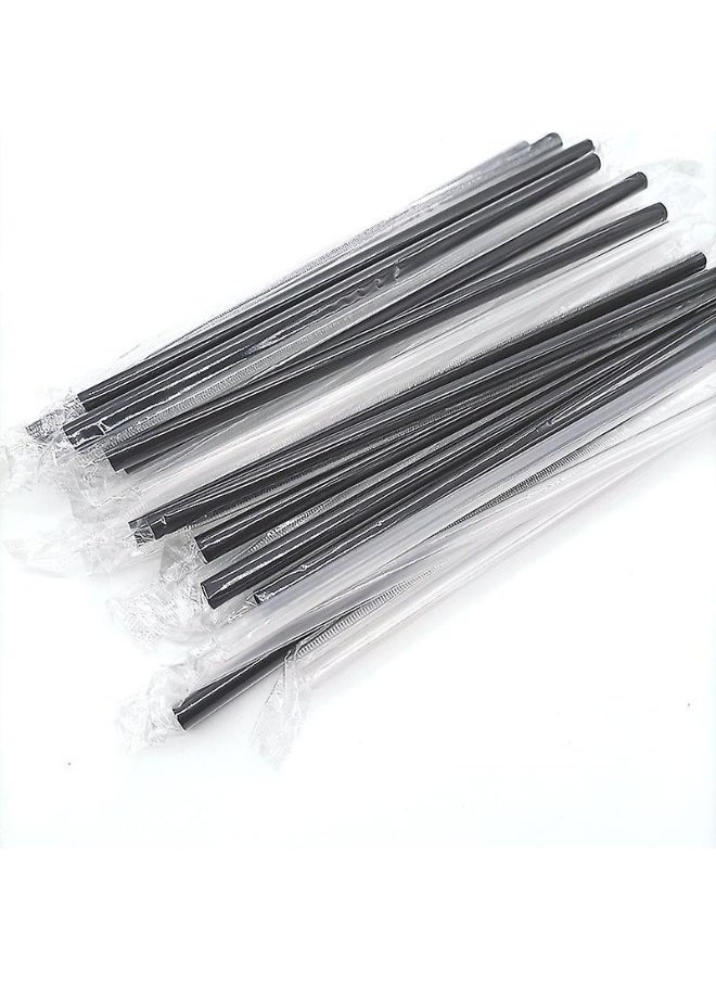 Halapack - [100 PCS] Disposable Black Straw 8mm Straight Single Wrapped Jumbo Smoothie Straws Extra Wide Boba Bubble Tea Drinking Straws Black - Image 1