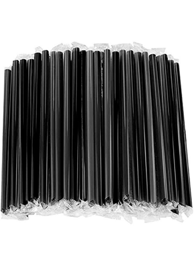 Halapack - [100 PCS] Disposable Black Straw 8mm Straight Single Wrapped Jumbo Smoothie Straws Extra Wide Boba Bubble Tea Drinking Straws Black - Image 1