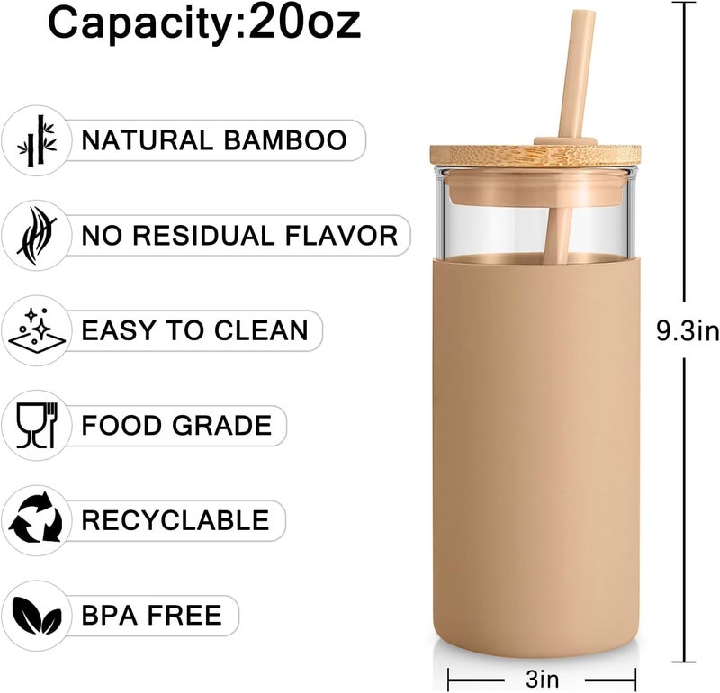 Tronco 20oz (600ml) Glass Tumbler with Straw, Bamboo Lid & Silicone Sleeve - Reusable Leakproof Cold Cup for Iced Coffee, Smoothies, Iced Tea - BPA Free, Dishwasher Safe, Gift Ready - Image 2