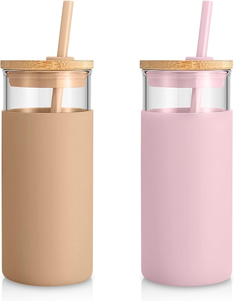 Tronco 20oz (600ml) Glass Tumbler with Straw, Bamboo Lid & Silicone Sleeve - Reusable Leakproof Cold Cup for Iced Coffee, Smoothies, Iced Tea - BPA Free, Dishwasher Safe, Gift Ready - Image 1