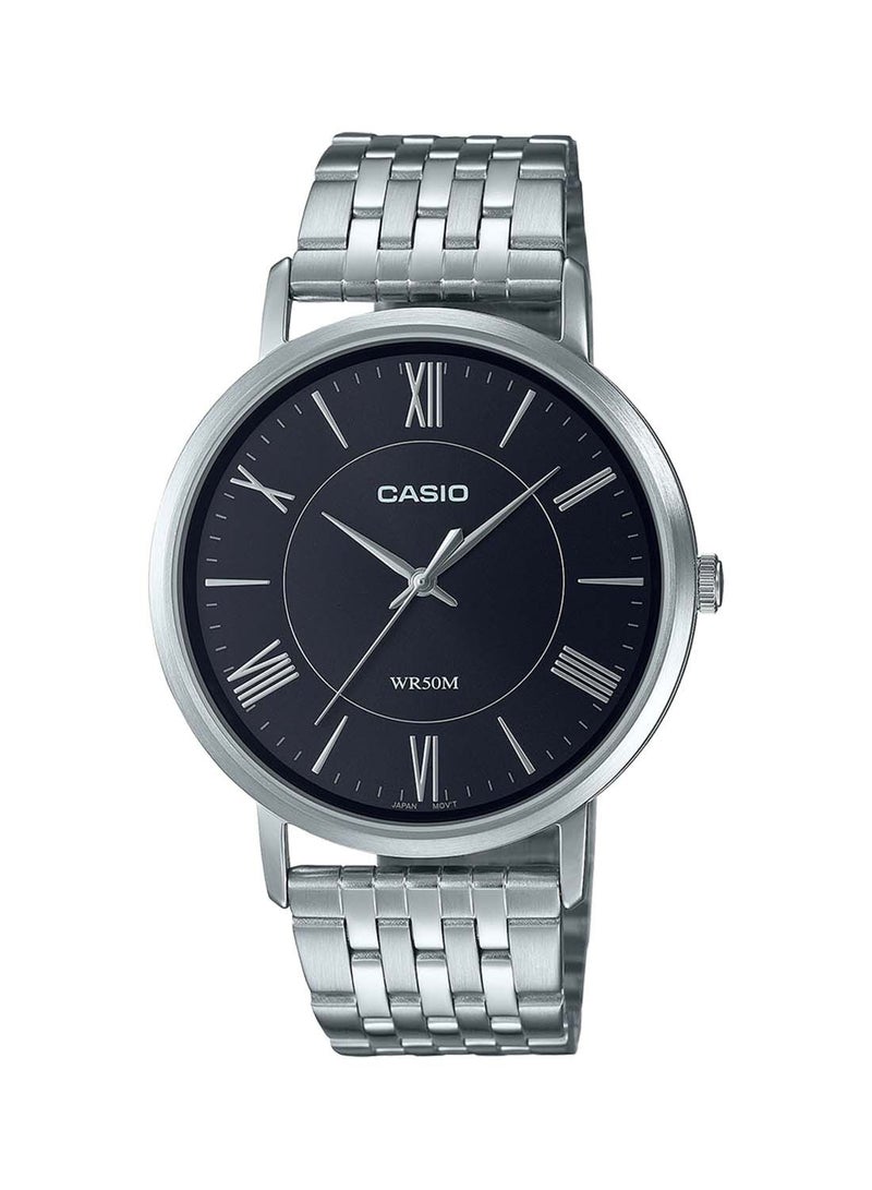 CASIO ساعة يد أنالوج دائرية مقاومة للماء مصنوعة من الستانلس ستيل MTP-B110D-1AVDF