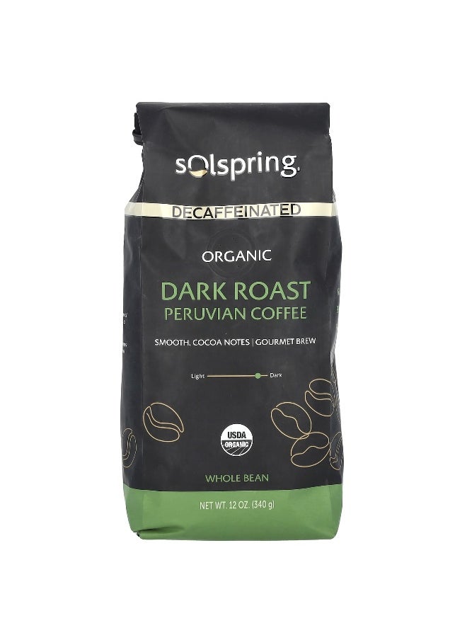 Dr. Mercola Dr. Mercola, Solspring®, Organic Peruvian Coffee, Whole Bean, Dark Roast, Decaffeinated, 12 oz (340 g)  - Image 1