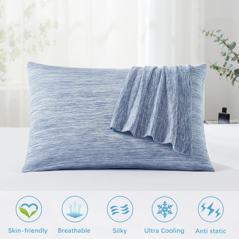 LUXEAR حالات وسادة التبريد لوكسل الحالات كينغ 2 حزمة قوس القوس بارد وسادة مع تصميم مزدوج [التبريد والقطن] مضادات السحاب مضادة للبشرة static hidden shipper الحالات الباردة للنوم الساخن -بلا. - Image 2