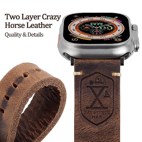 KONAFEI Band Compatible with Apple Watch Ultra 2/1 49mm 46mm 45mm 44mm 42mm 41mm 40mm 38mm Series 10/9/8/SE/7/6/5/4/3/2, Vintage Leather iWatch Strap for Men Women (42/44/45/49mm, Brown-Black Hardware) - Image 3