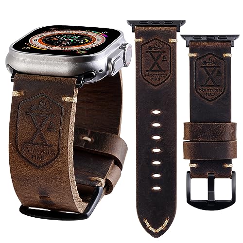 KONAFEI Band Compatible with Apple Watch Ultra 2/1 49mm 46mm 45mm 44mm 42mm 41mm 40mm 38mm Series 10/9/8/SE/7/6/5/4/3/2, Vintage Leather iWatch Strap for Men Women (42/44/45/49mm, Brown-Black Hardware) - Image 2