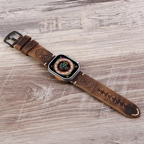 KONAFEI Band Compatible with Apple Watch Ultra 2/1 49mm 46mm 45mm 44mm 42mm 41mm 40mm 38mm Series 10/9/8/SE/7/6/5/4/3/2, Vintage Leather iWatch Strap for Men Women (42/44/45/49mm, Brown-Black Hardware) - Image 4
