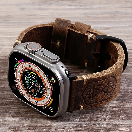 KONAFEI Band Compatible with Apple Watch Ultra 2/1 49mm 46mm 45mm 44mm 42mm 41mm 40mm 38mm Series 10/9/8/SE/7/6/5/4/3/2, Vintage Leather iWatch Strap for Men Women (42/44/45/49mm, Brown-Black Hardware) - Image 5