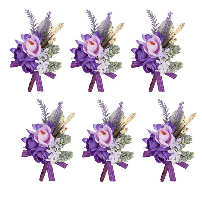 PURPLE BOUTONNIERE FOR MEN WEDDING SET OF 6 GROOM AND BEST MAN BOUTONNIERE FOR WEDDING CEREMONY ANNIVERSARY FORMAL DINNER PARTY AND RUSTIC FALL WEDDING MARRIAGE