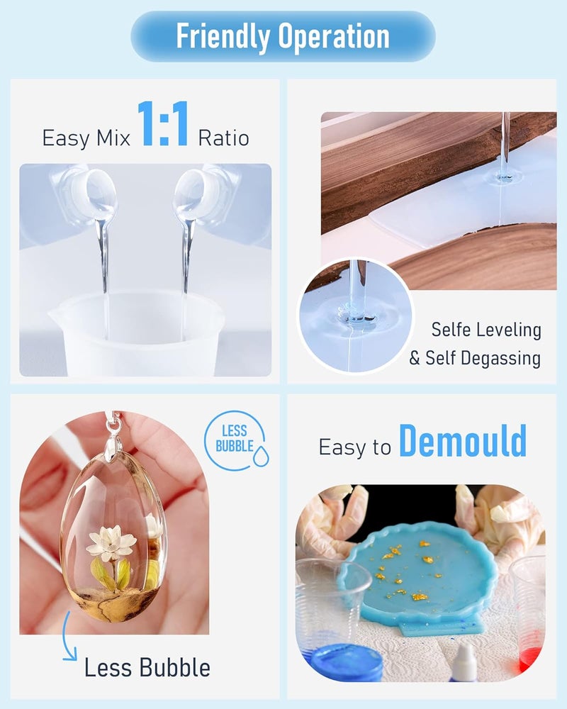 Nicpro 32 Ounce Crystal Clear Epoxy Resin Kit, Food Safe DIY Starter Epoxy Resin for Craft, Canvas Painting, Molds Pigment Jewelry Making, Resin Coating and Casting - Image 3