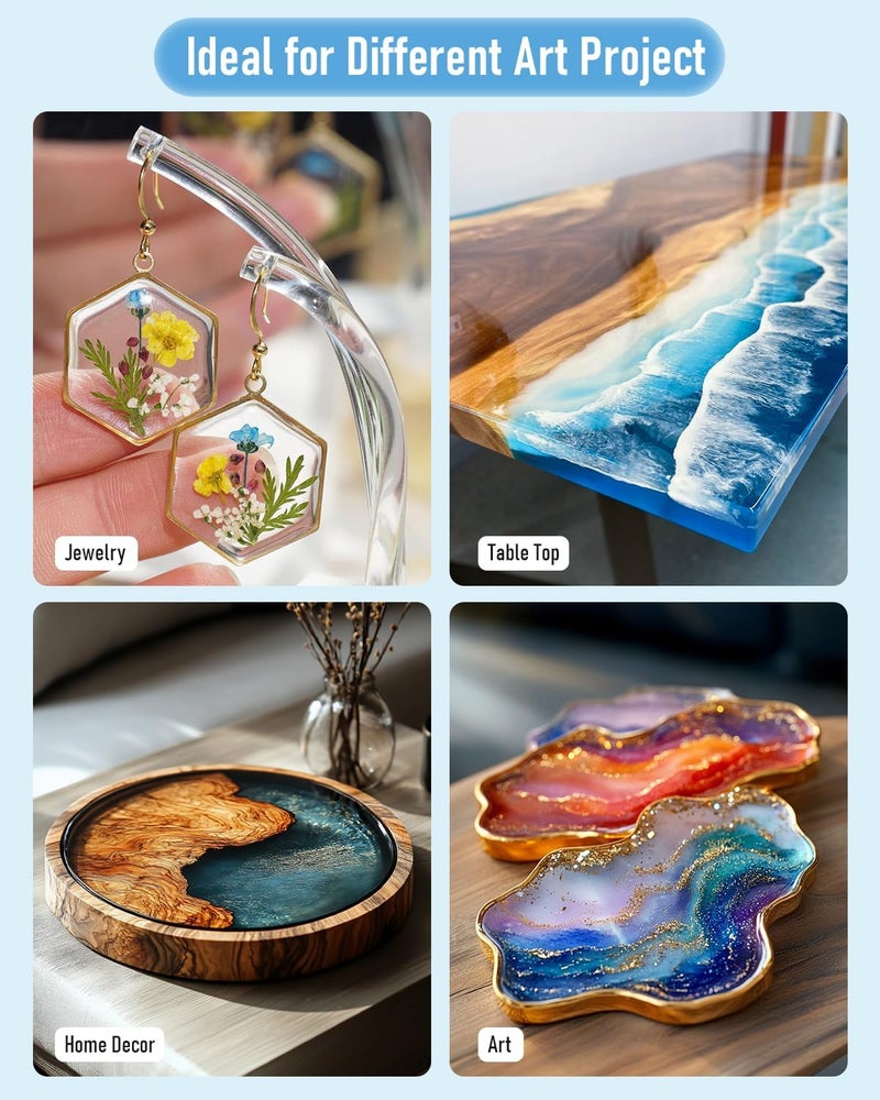 Nicpro 32 Ounce Crystal Clear Epoxy Resin Kit, Food Safe DIY Starter Epoxy Resin for Craft, Canvas Painting, Molds Pigment Jewelry Making, Resin Coating and Casting - Image 5