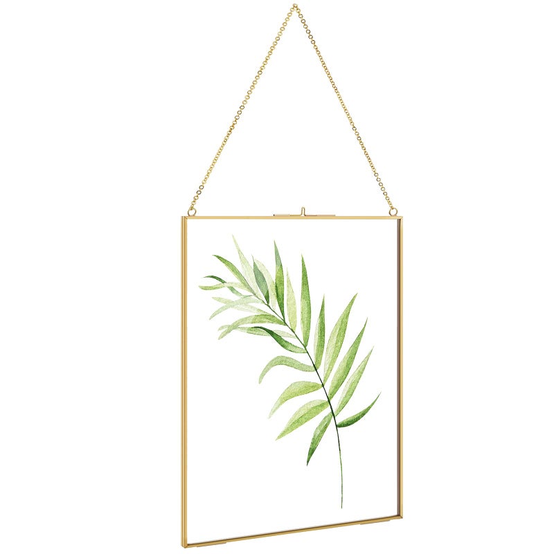 TLBTEK Brass Hanging Photo Frame8x12 inch Double Glass Frame for Pressed FlowersClear DIY Vintage Artwork Display Frame Wall Mounted Photos Frame
