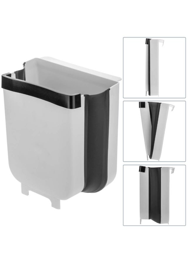 سلة مهملات قابلة للطي ومعلّقة – تصميم موفّر للمساحة للاستخدام في المطبخ والمنزل(أبيض فاتح*أسود) - Image 2