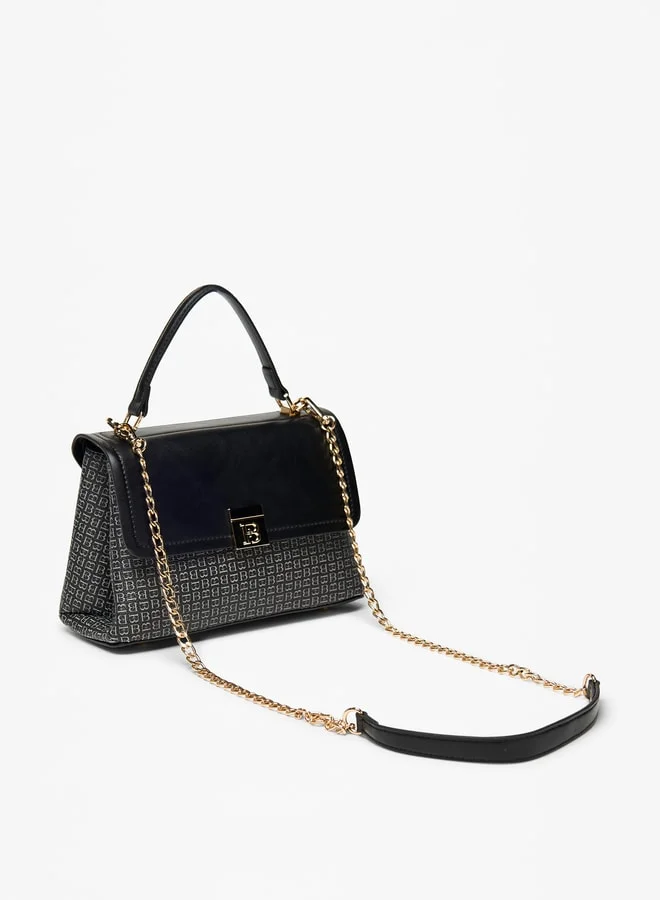 فلورا بيلا من شو إكسبرس Monogram Print Satchel Bag with Button Closure and Chain Strap