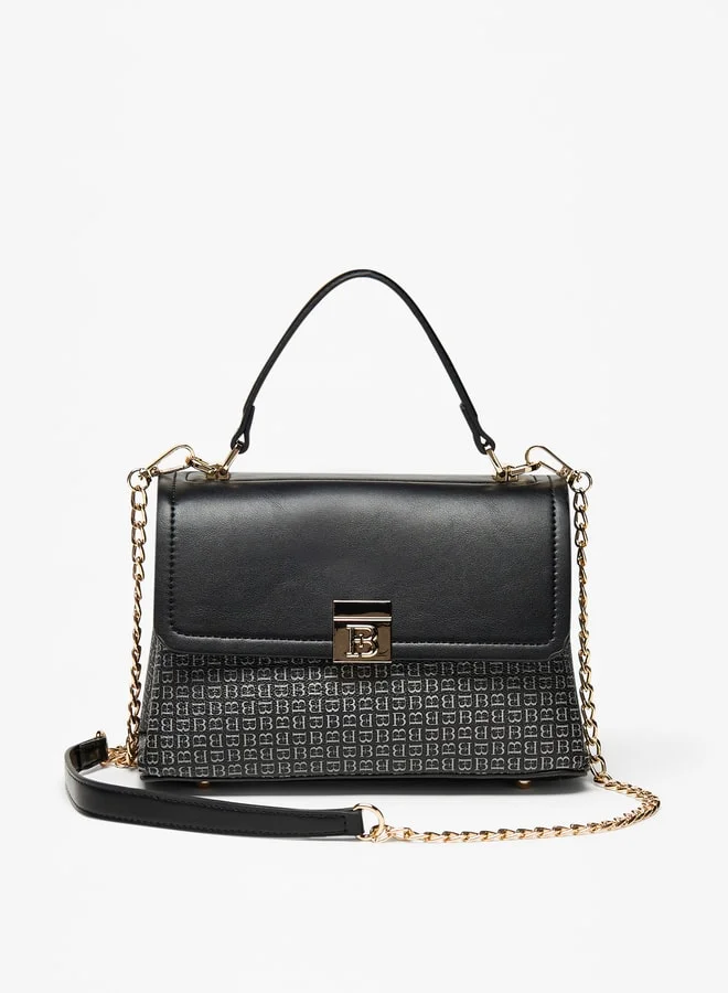 فلورا بيلا من شو إكسبرس Monogram Print Satchel Bag with Button Closure and Chain Strap