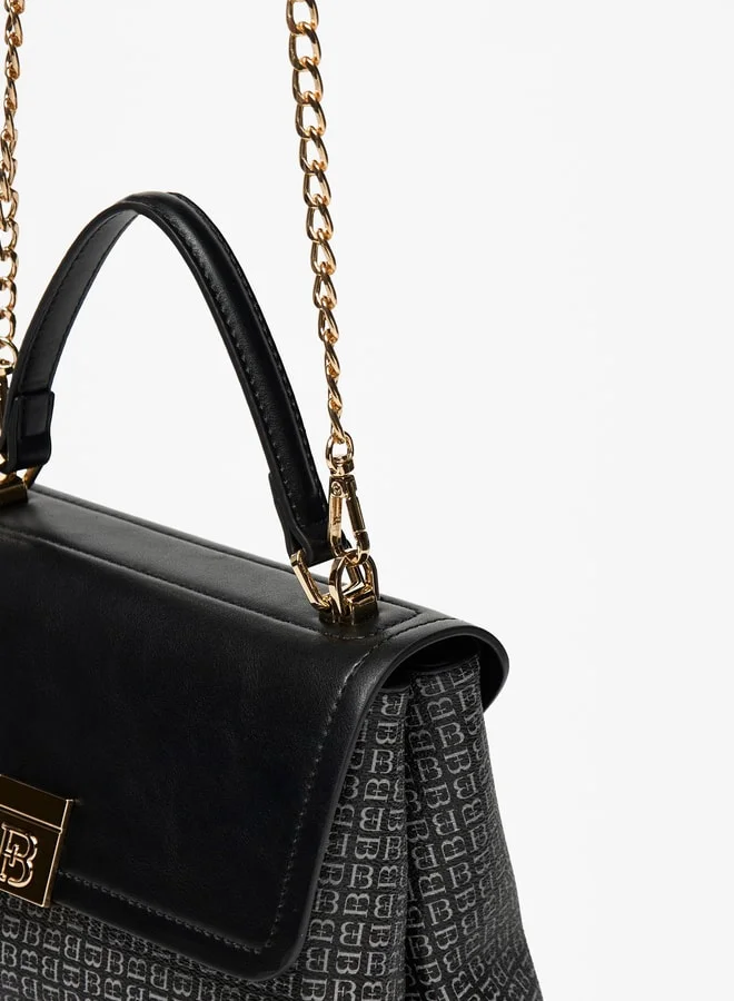 فلورا بيلا من شو إكسبرس Monogram Print Satchel Bag with Button Closure and Chain Strap