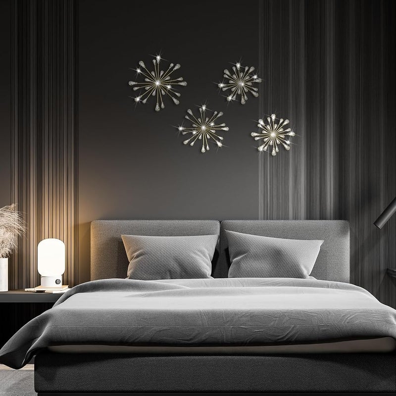 ALMEKAQUZ 4 قطع منزلقات جدارية بتصميم Starburst مزينة بالكريستالات والرينستون، ذات تصميم ثلاثي الأبعاد، للغرف المعيشة والمكاتب والغرف النوم (لون ذهبي) - Image 5