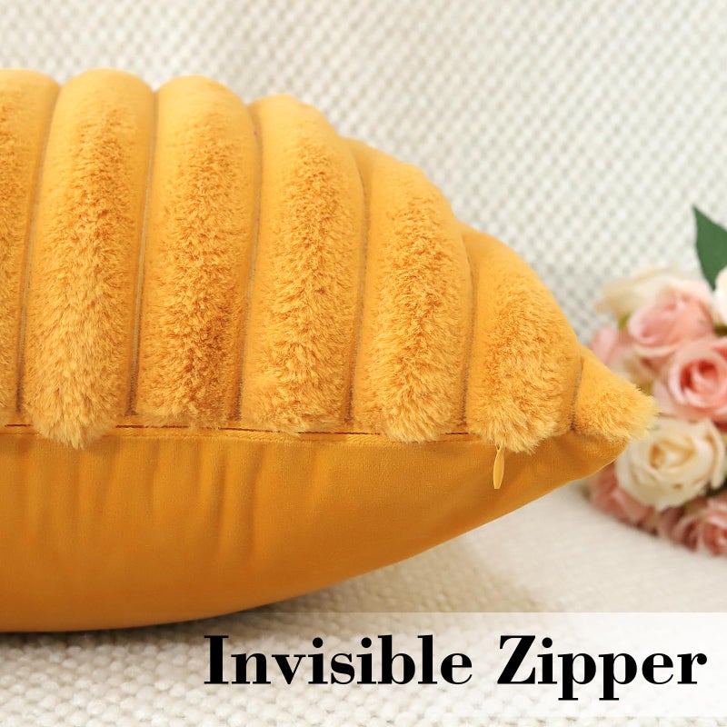 Soleebee Set of 2 Throw Pillow Covers Soft Cozy Velvet Pillowcase Faux Rabbit Fur Cover for Couch Sofa Bed Chair Home Decorative Pillows Cover (22x22 Inch  Mustard Yellow) - Image 5