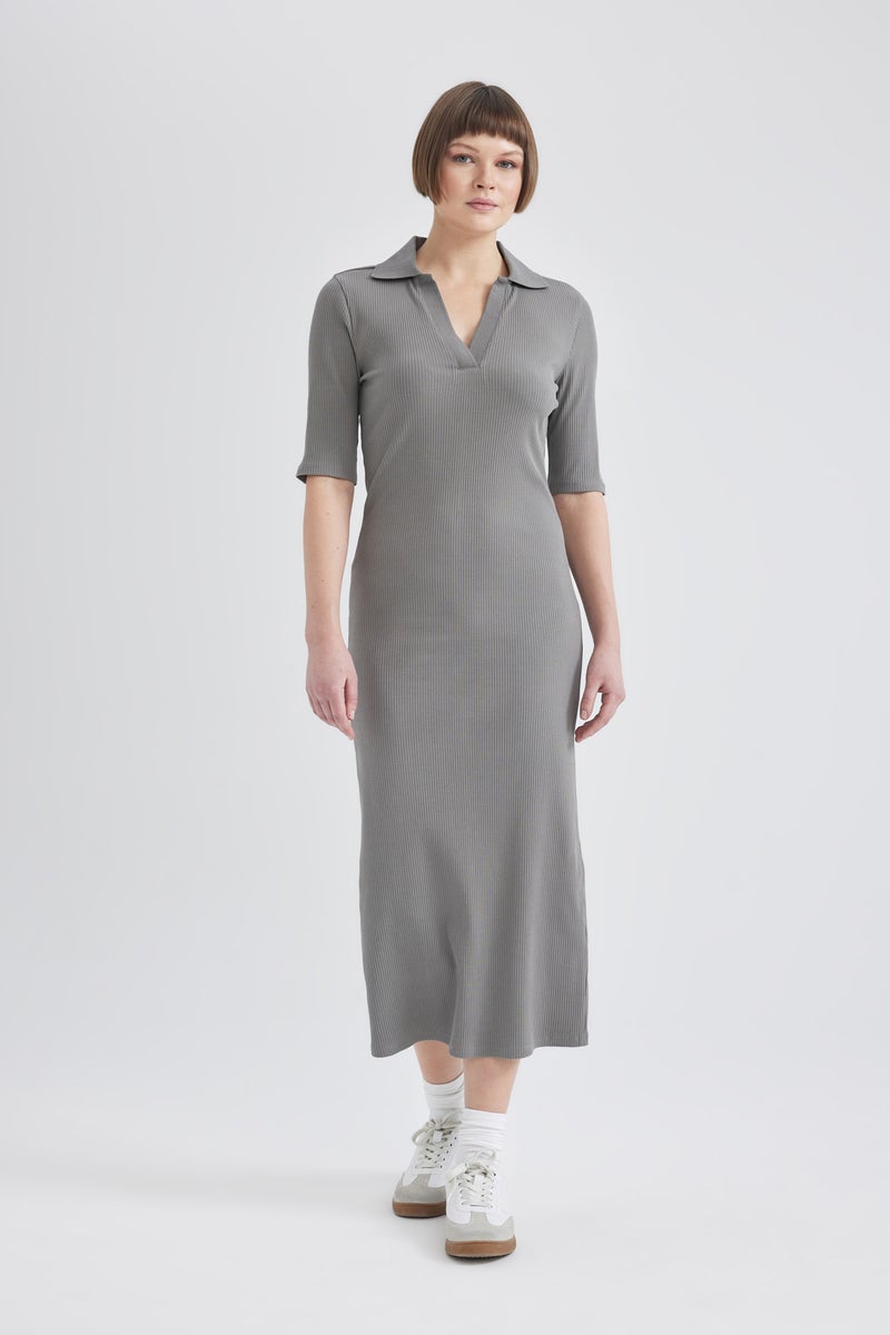 DeFacto Woman Bodycon Polo Neck Ribbed Camisole Midi Dress - Image 1