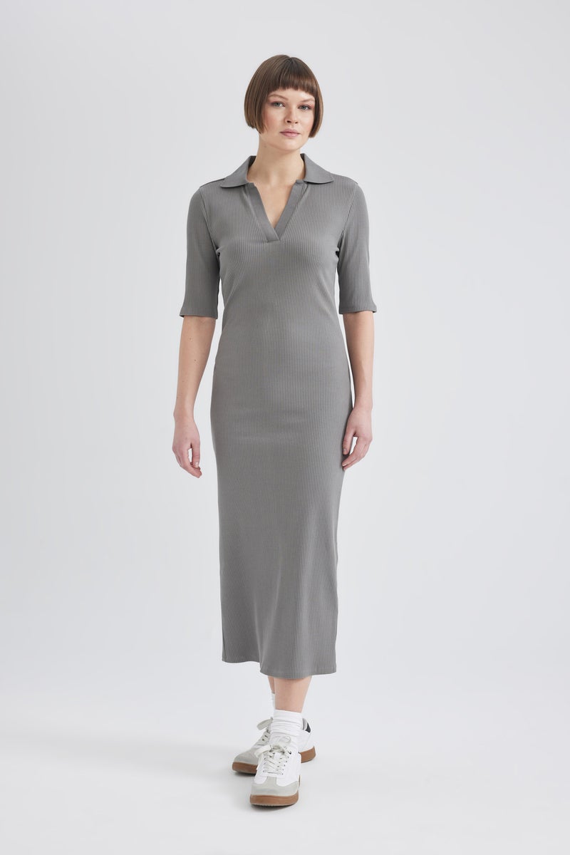 DeFacto Woman Bodycon Polo Neck Ribbed Camisole Midi Dress - Image 5