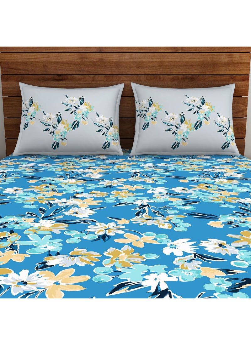 SPACES Spaces 100 Cotton Double Bedsheet 224 Cm X 254 Cm 43 Cm X 68 Cm 132 Tc Percale Floral Bedsheet Pillow Covers Set Azure Blue Boho Florals  - Image 4