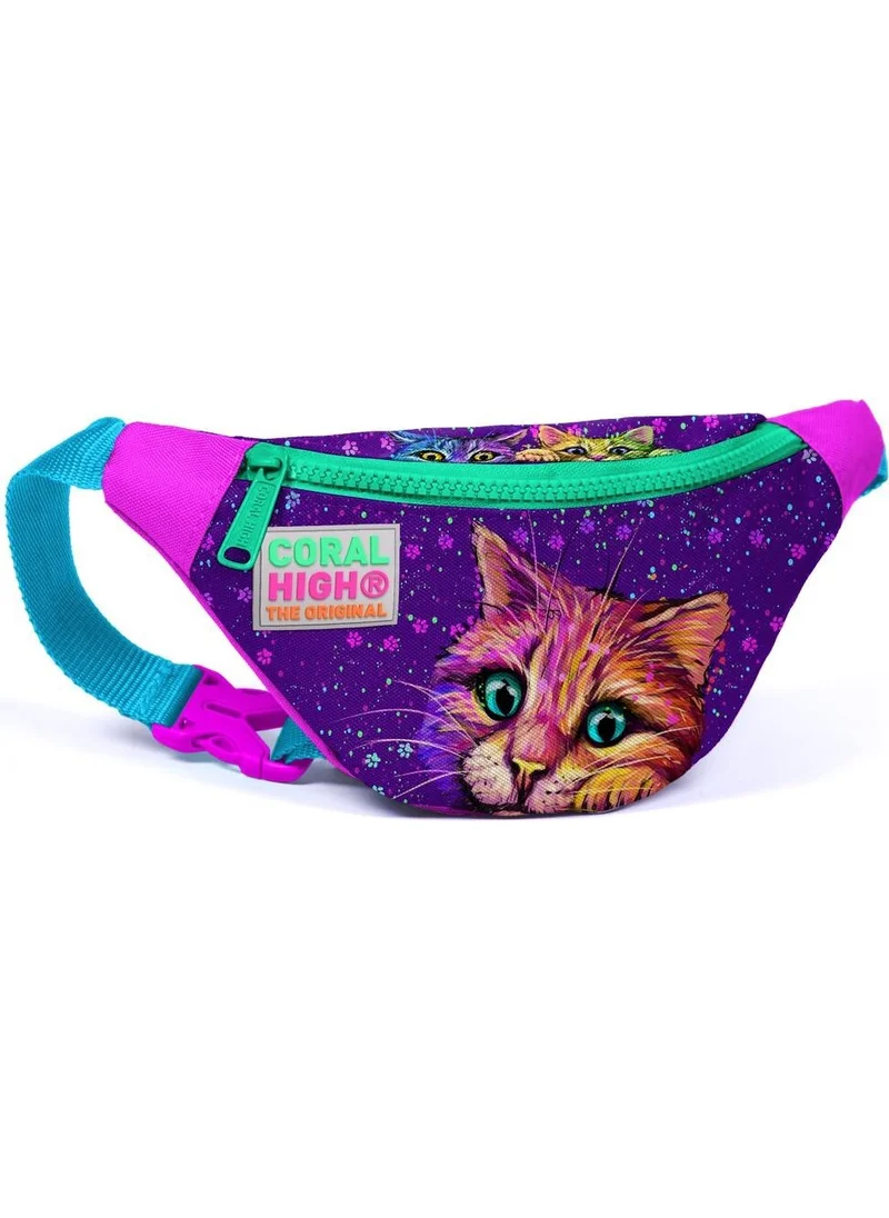 CORAL HIGH Kids Purple Pink Cat Pattern Waist Bag 12604