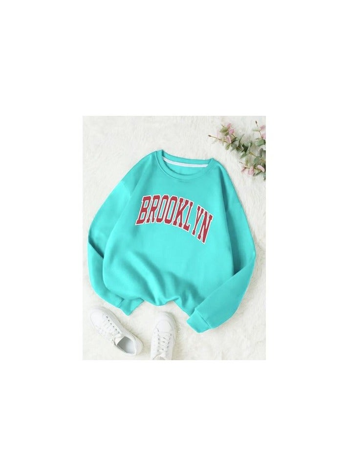 Women Hoodie Round Neck - Aqua 