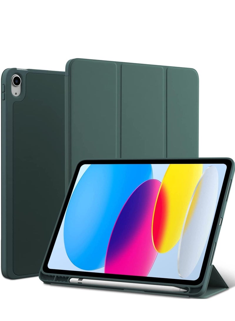 ELTRAZONE Smart Auto Wake/Sleep Cover with Built-in Pencil Holder - Trifold Case for Apple iPad 10th Generation (Model A2696 A2757) - Alpine Green - Image 1