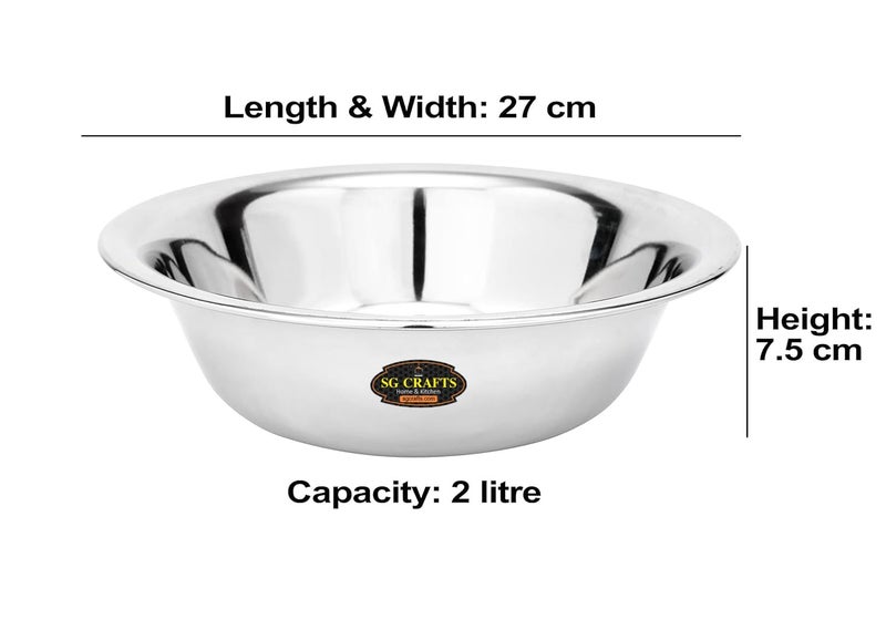 SG CRAFTS Heavy Gauge Stainless Steel Multipurpose Basin Bowl/Mixing Bowl/Atta Parath - 1 Unit (2 Liter (28 cm)) - Image 2