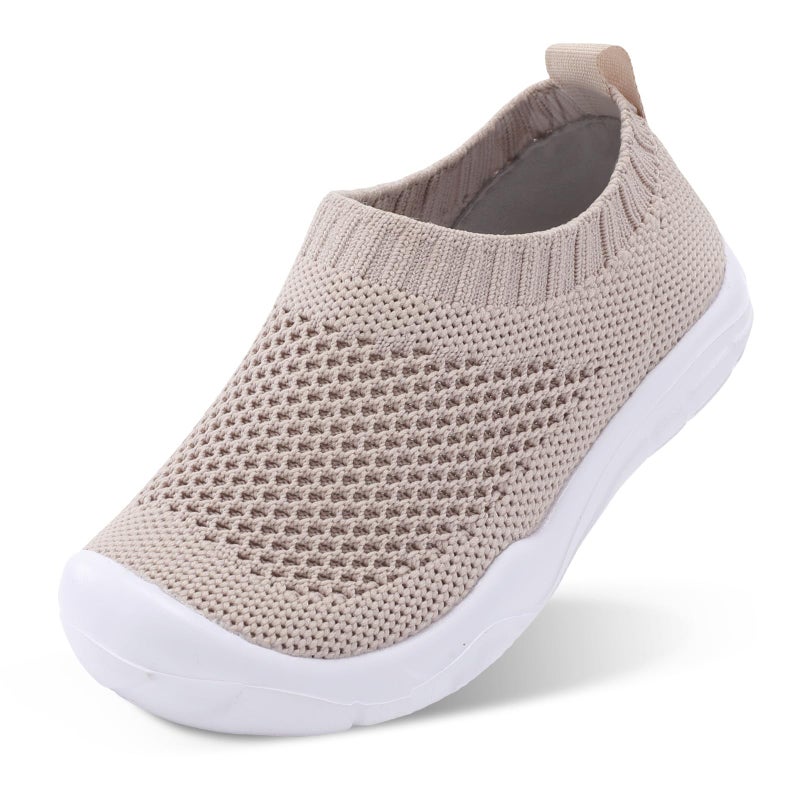 JOINFREE Toddler Barefoot Shoes - Breathable, Lightweight Boys & Girls Sneakers - Slip On, Mesh Sock, Casual Khaki 6 Toddler - Image 1
