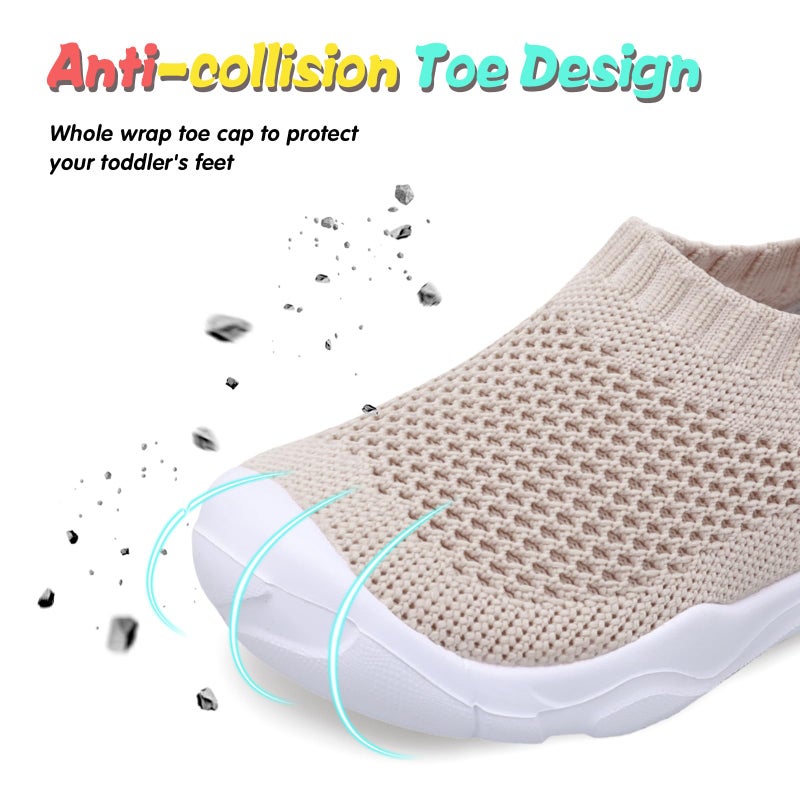 JOINFREE Toddler Barefoot Shoes - Breathable, Lightweight Boys & Girls Sneakers - Slip On, Mesh Sock, Casual Khaki 6 Toddler - Image 4