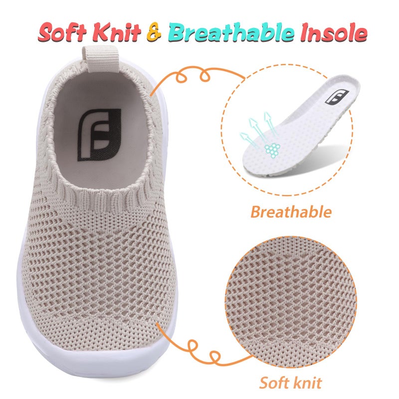 JOINFREE Toddler Barefoot Shoes - Breathable, Lightweight Boys & Girls Sneakers - Slip On, Mesh Sock, Casual Khaki 6 Toddler - Image 3