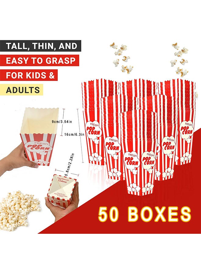 Depend 50PCS Movie Night Popcorn Paper Boxes Buckets 16CM Tall Old Fashion Vintage Retro Party Design Red And White Colored Nostalgic Carnival Stripes Bags And Tubs - Image 2