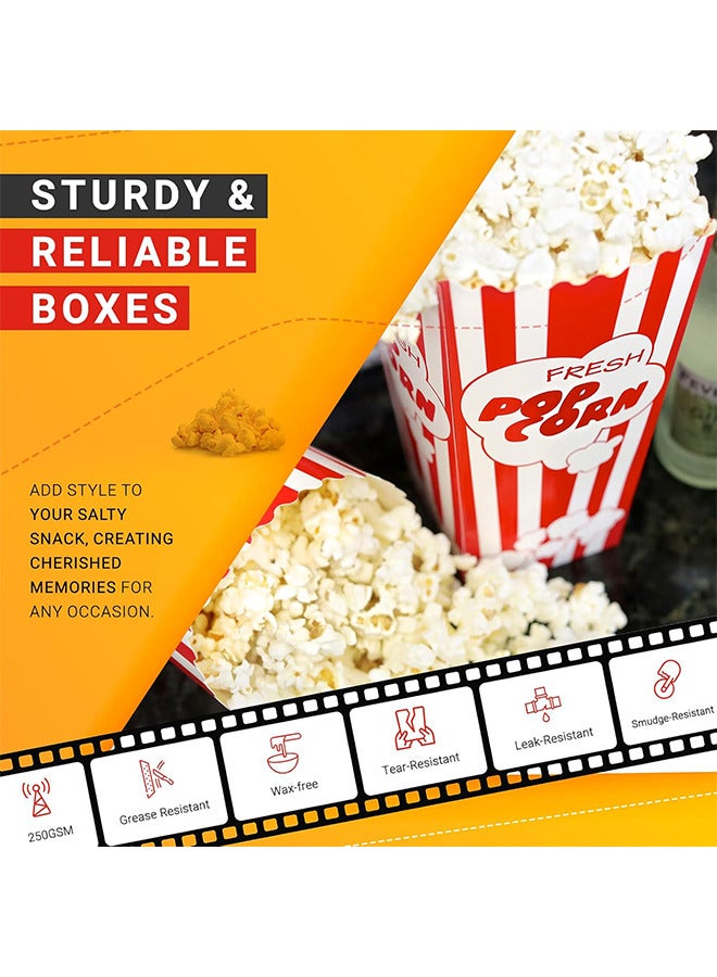 Depend 50PCS Movie Night Popcorn Paper Boxes Buckets 16CM Tall Old Fashion Vintage Retro Party Design Red And White Colored Nostalgic Carnival Stripes Bags And Tubs - Image 3