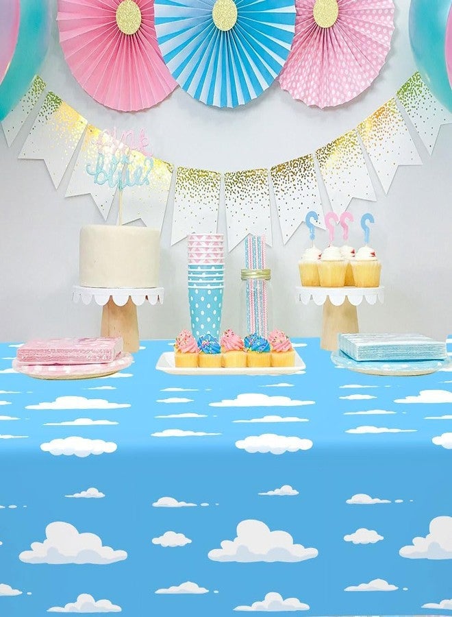 QEYMN Blue Sky White Clouds Tablecloth, 2 PCS Disposable Cartoon Clouds Plastic Table Cloth Table Cover for Boys Girls Baby Showers Cartoon Story Birthday Party Supplies, Sky Themed Decorations, 54" x108" - Image 5
