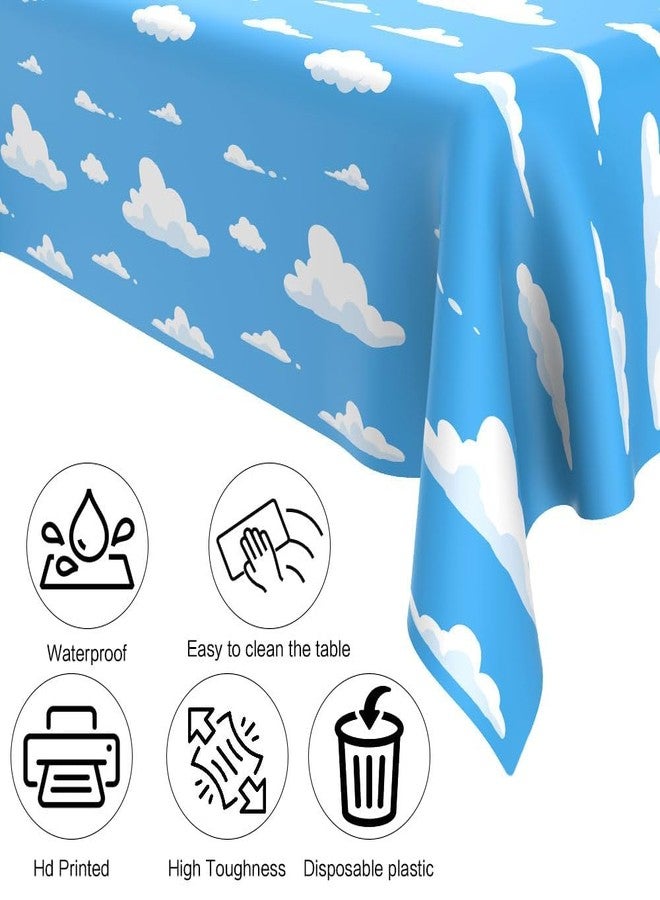 QEYMN Blue Sky White Clouds Tablecloth, 2 PCS Disposable Cartoon Clouds Plastic Table Cloth Table Cover for Boys Girls Baby Showers Cartoon Story Birthday Party Supplies, Sky Themed Decorations, 54" x108" - Image 4